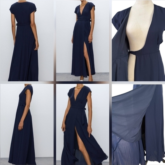🇨🇦 Aritzia Babaton Lexia Short Sleeve Chiffon Wrap Maxi Dress - Picture 12 of 16